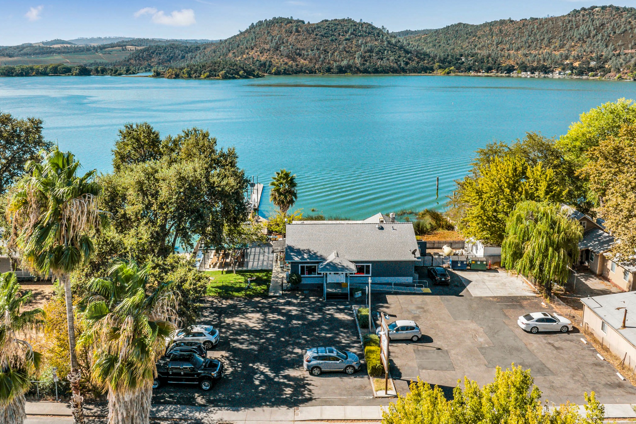 Aerial view of the waterfront property at 14625 Lakeshore Drive